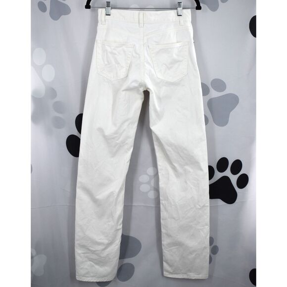 MNG Jeans Nordstrom Mid Rise Button Fly Straight Leg White Denim Jeans Size 2 - Picture 3 of 10